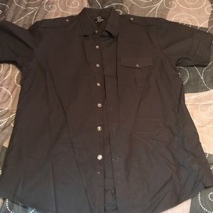 Black short sleeve military style button down